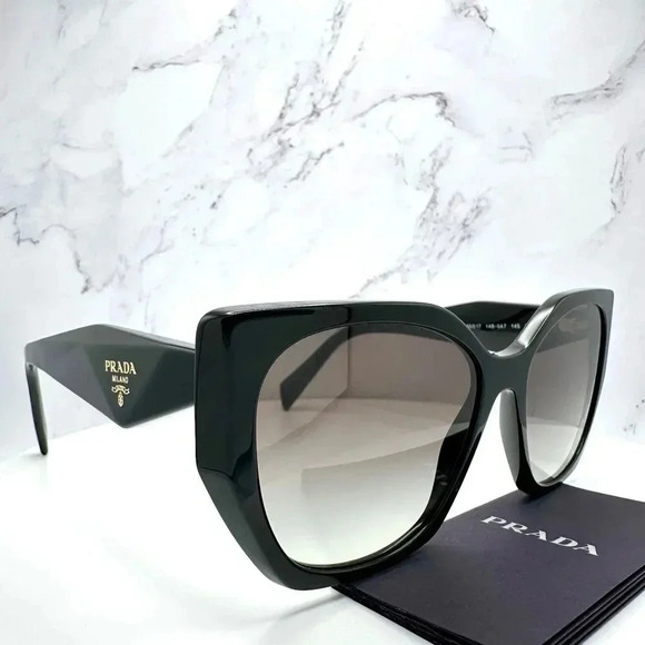 PRADA Sunglasses Symbole Gold Logo Black Authentic Square Cat Eye Oversized - Picture 1 of 16